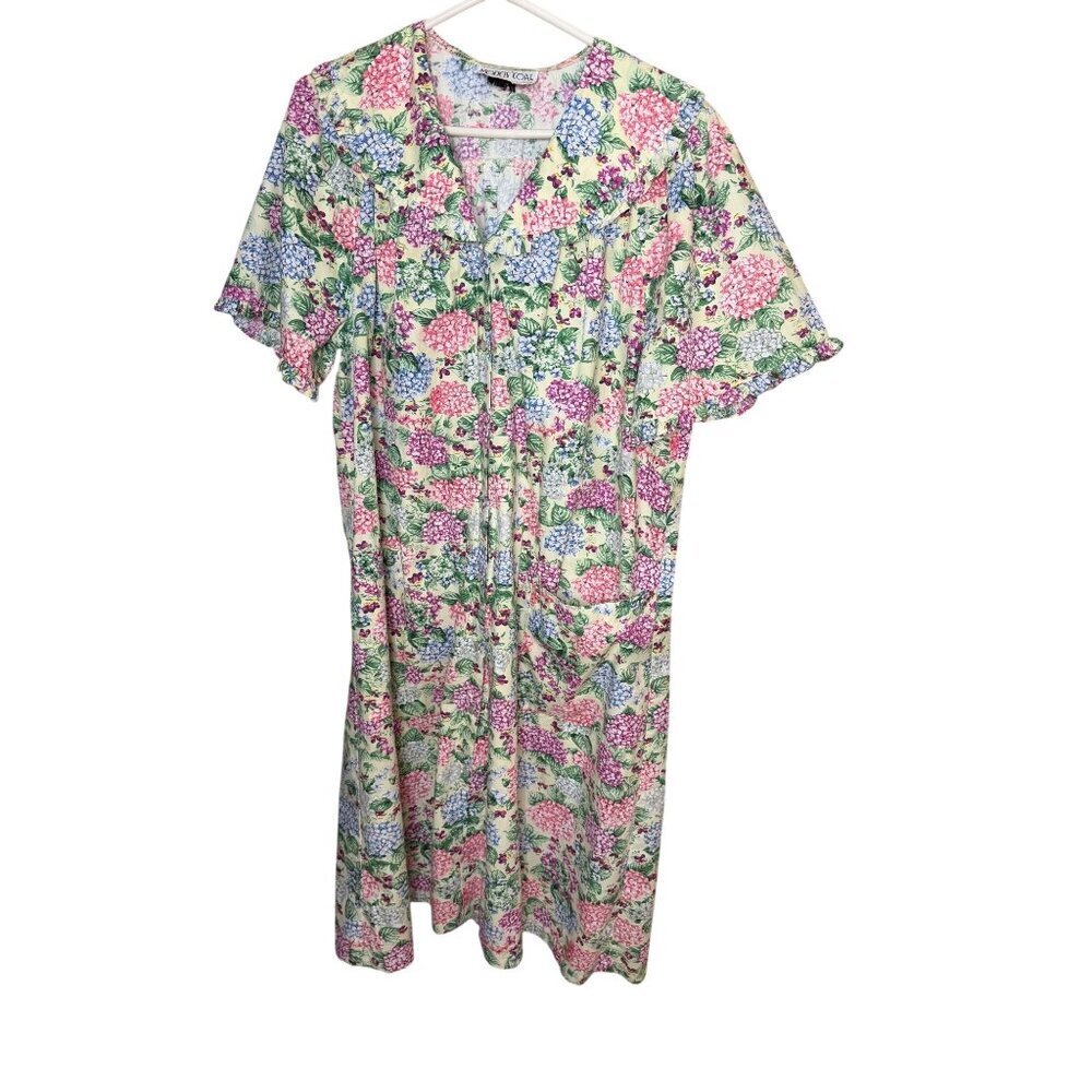 Models Coat Womens Size L/XL Multicolor Floral Cotton Snap Midi Lounge Dress